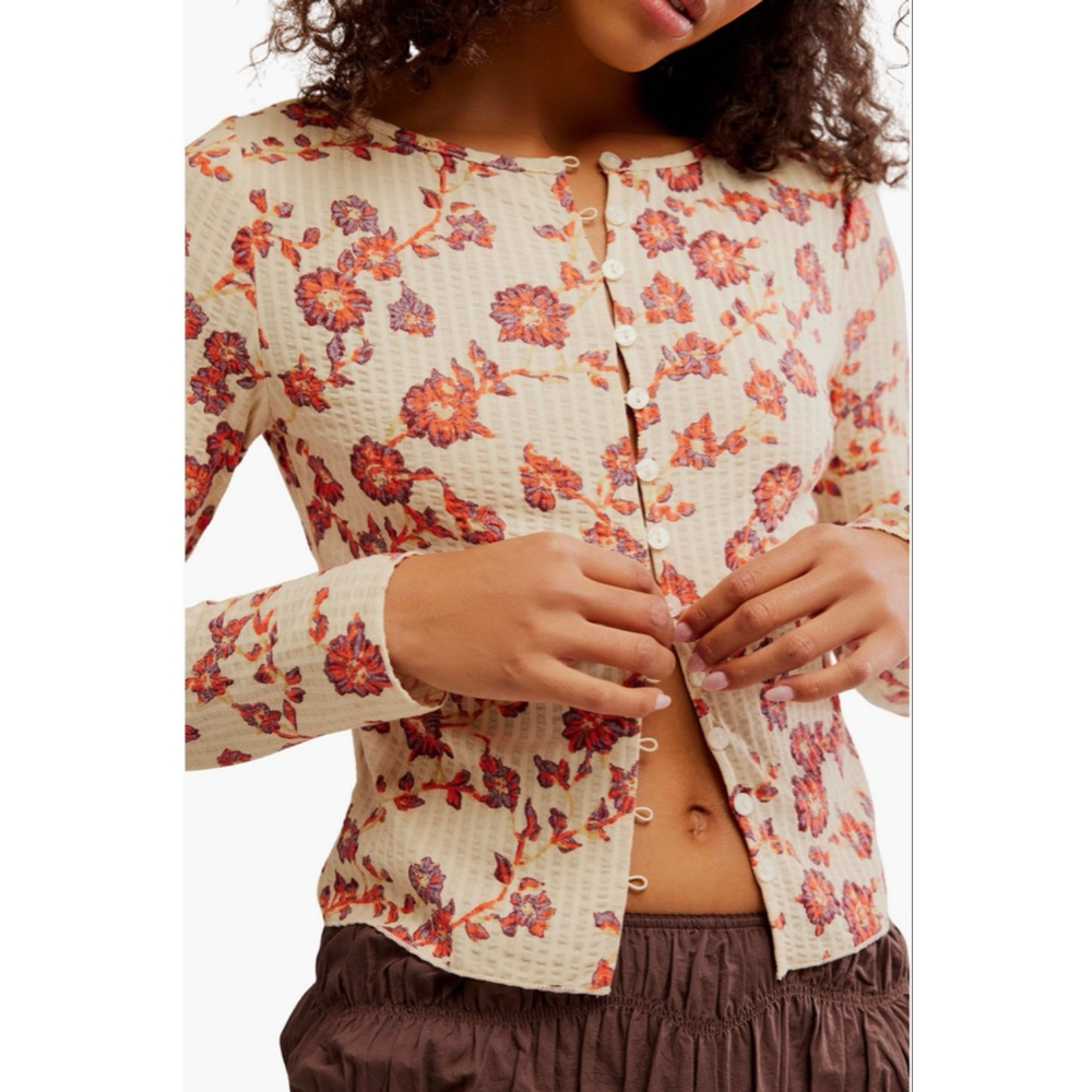 Free People Tilly Cotton Seersucker Cardigan NWT Size Large Tea Combo Cottagecor